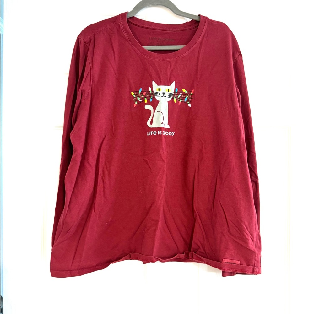 Life Is Good Women's Red Long Sleeve Cat Tee